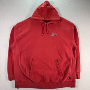 Vintage Gap Hoodie‎ Sweatshirt Mens 2XL Red Fleece Heavyweight Ribbed Logo Y2K
